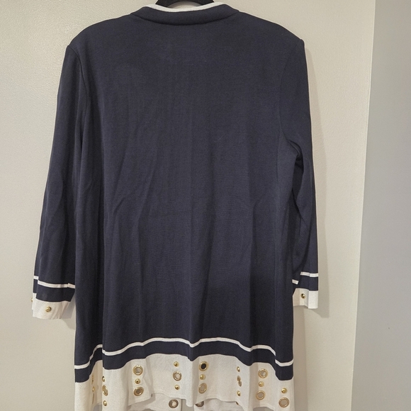 Ming Wang Women's Blue/White Blazer Cardigan.  Size XL Preppy Office Classic - Picture 3 of 8